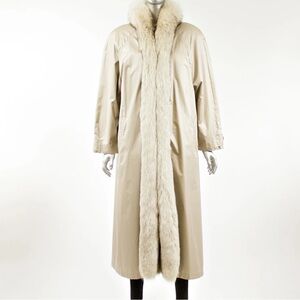 Vintage Rallee Cream leather coat with dyed fox fur SzSmall